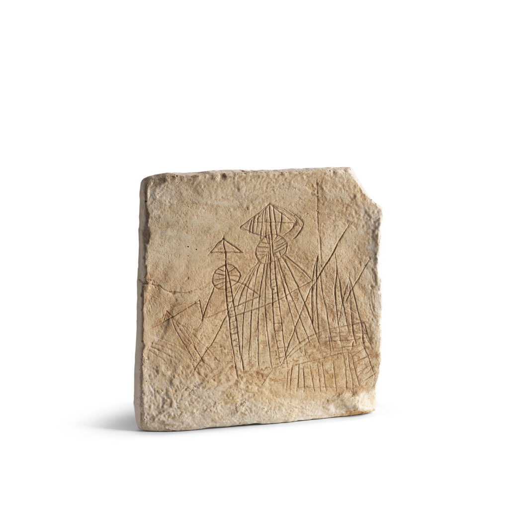 Replica of the brick found in hypocaust, depicting a ship